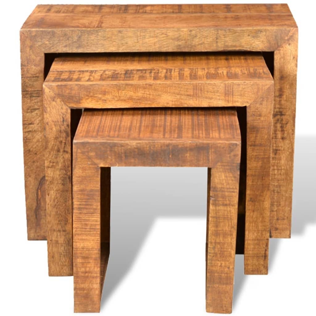 3 Pieces Solid Mango Wood Nesting Table Set