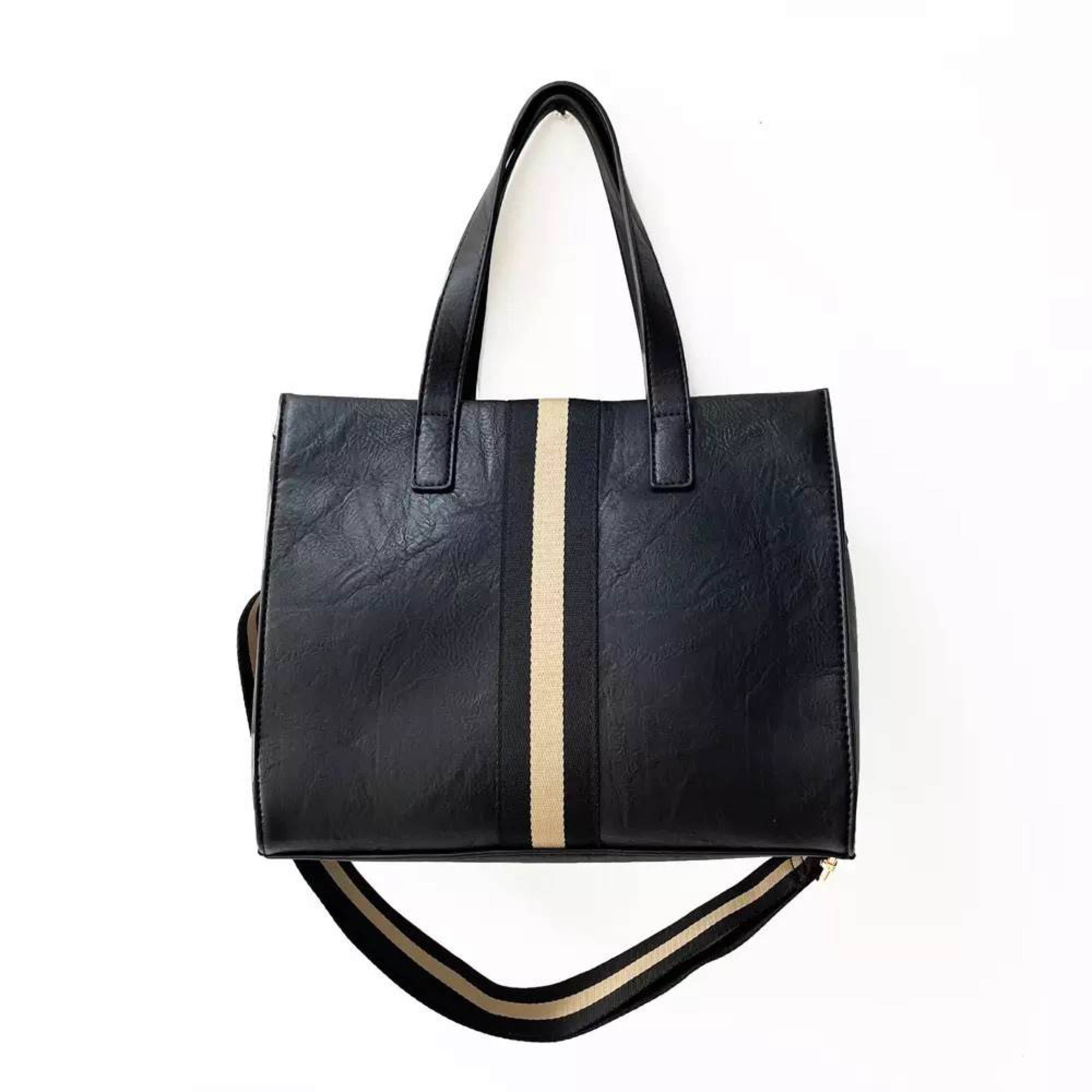 The Drea Striped Vegan Leather Messenger Mini Tote