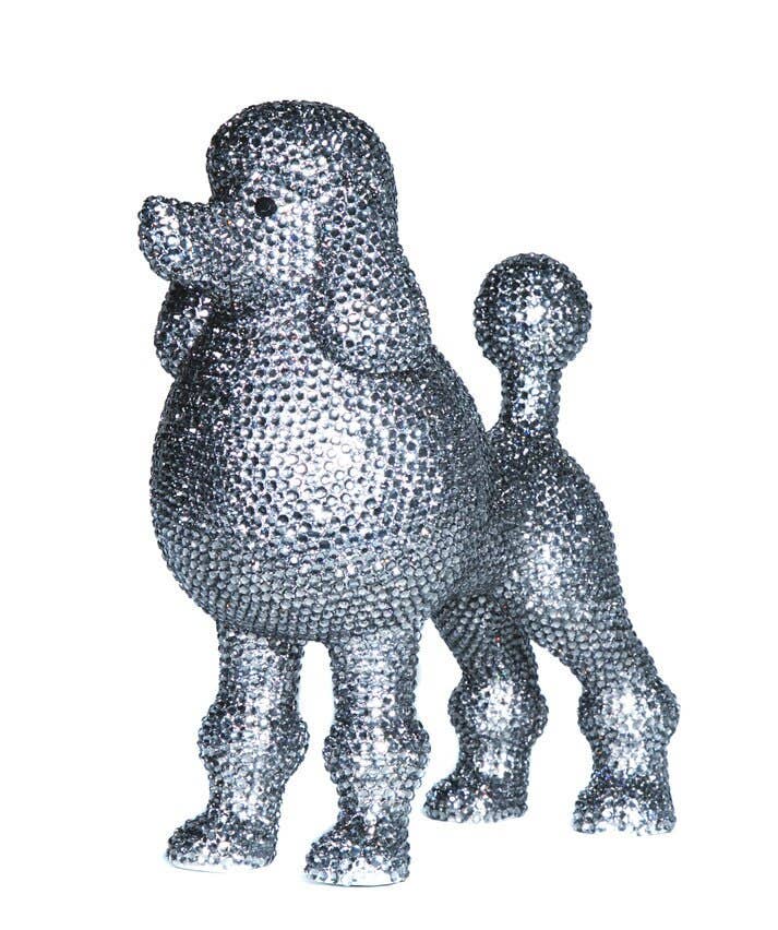 Graphite Rhinestone Poodle Decoration - 11" tall