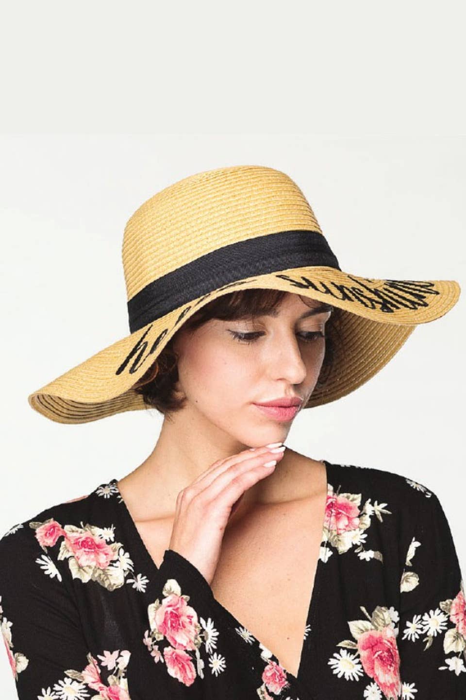 C.C Spring Summer Lettering Straw Brim Hat with Ribbon Band: Aloha Beaches