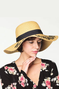 Image of C.C Spring Summer Lettering Straw Brim Hat with Ribbon Band