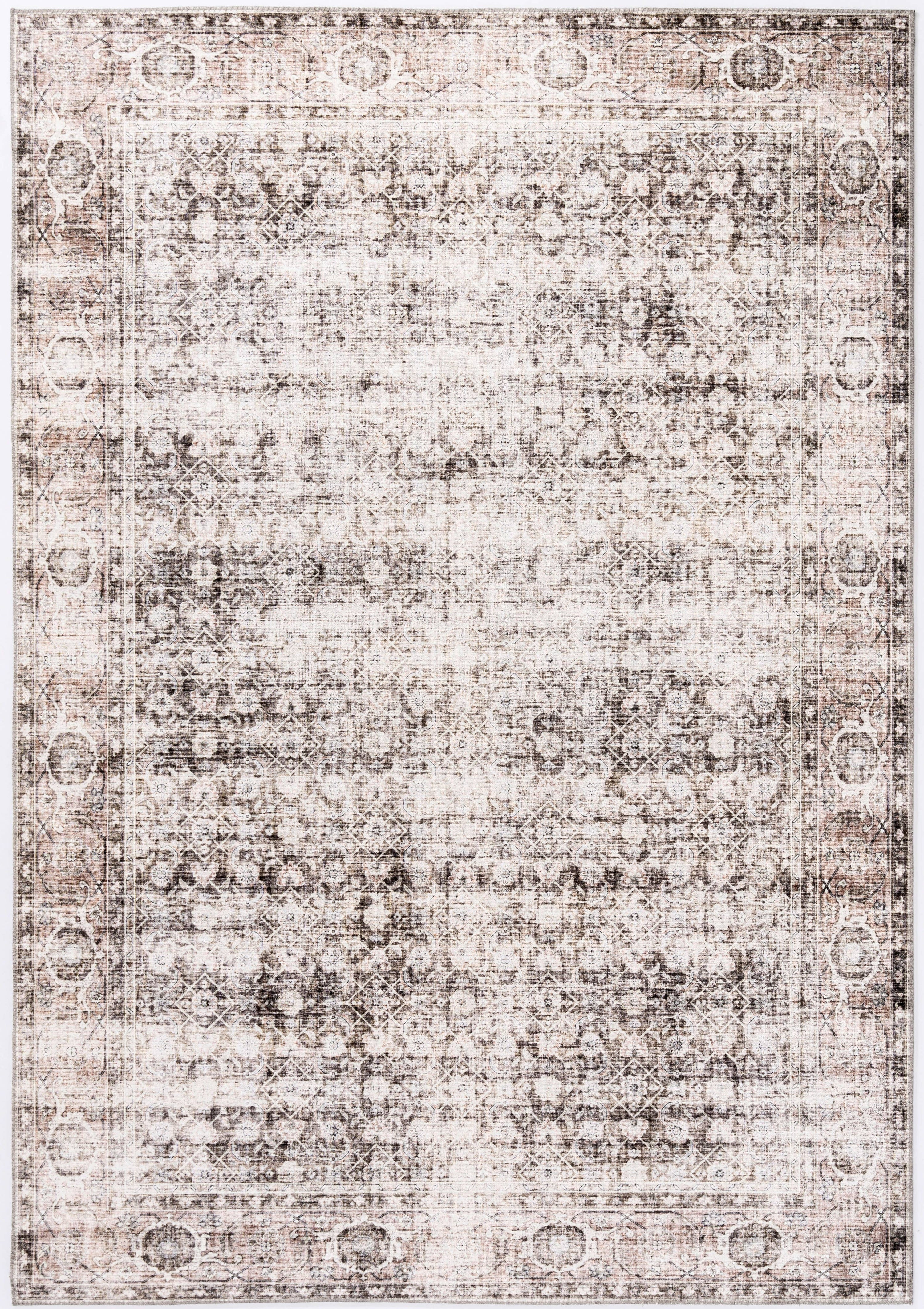 Abani Paloma PAL210A Vintage Cream and Brown Distressed Rug