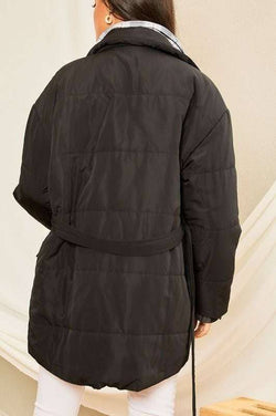 Image of Waist Belt Pocket Open Zipper Solid Down Jacket