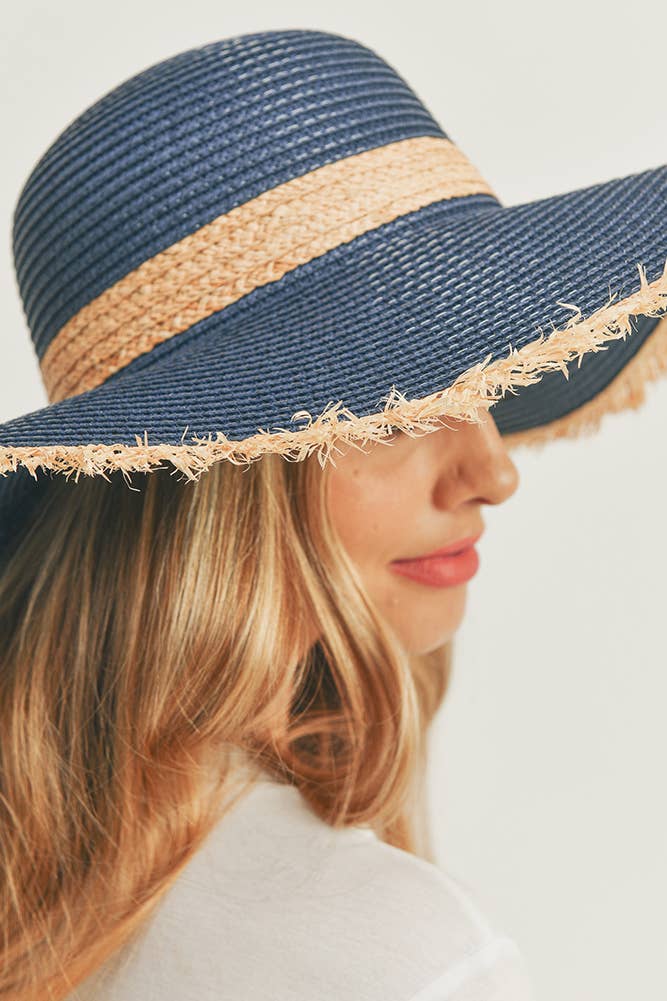 Frayed Edge Straw Floppy Hat