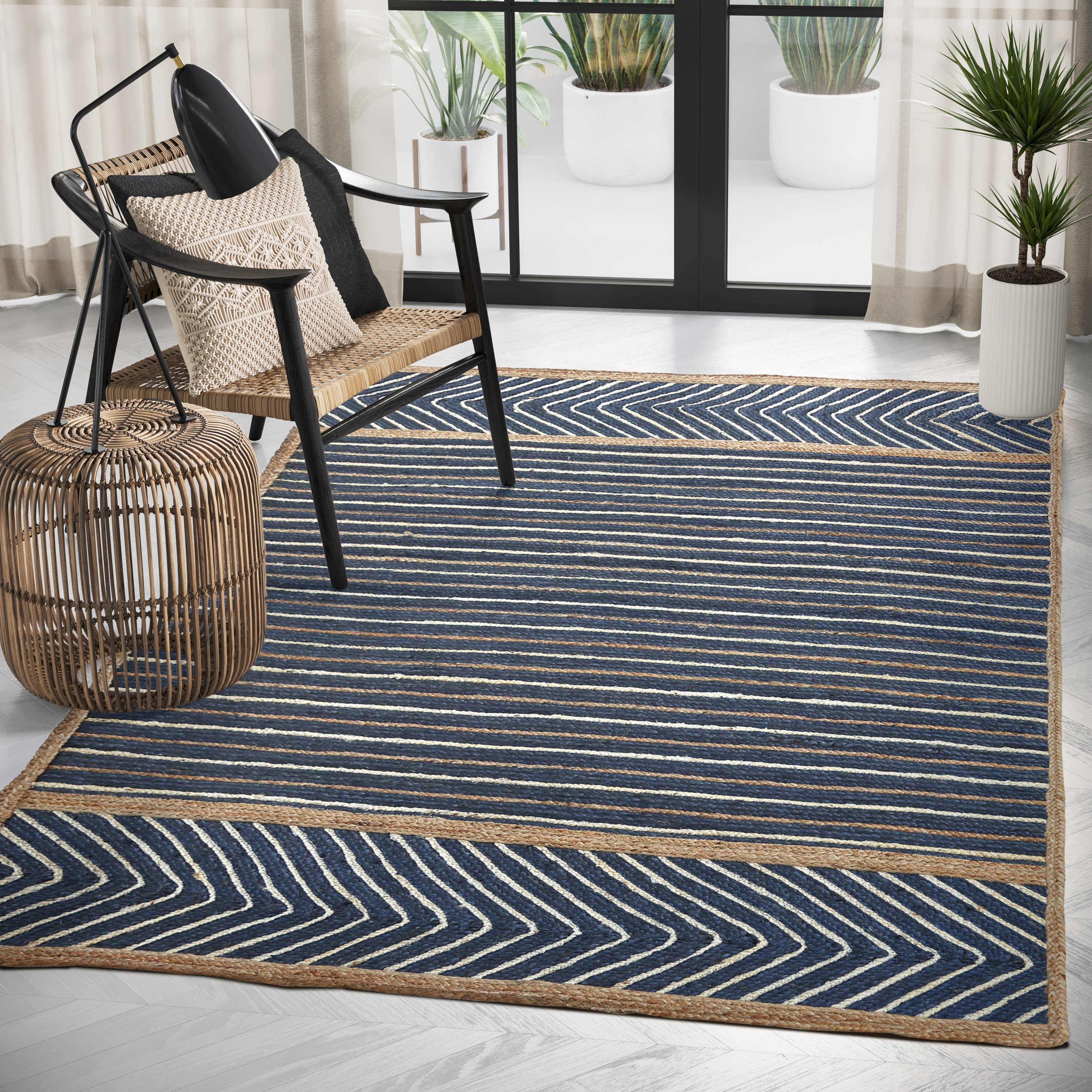 Abani Jute JUT160A Natural Fiber Blue White Area Rug