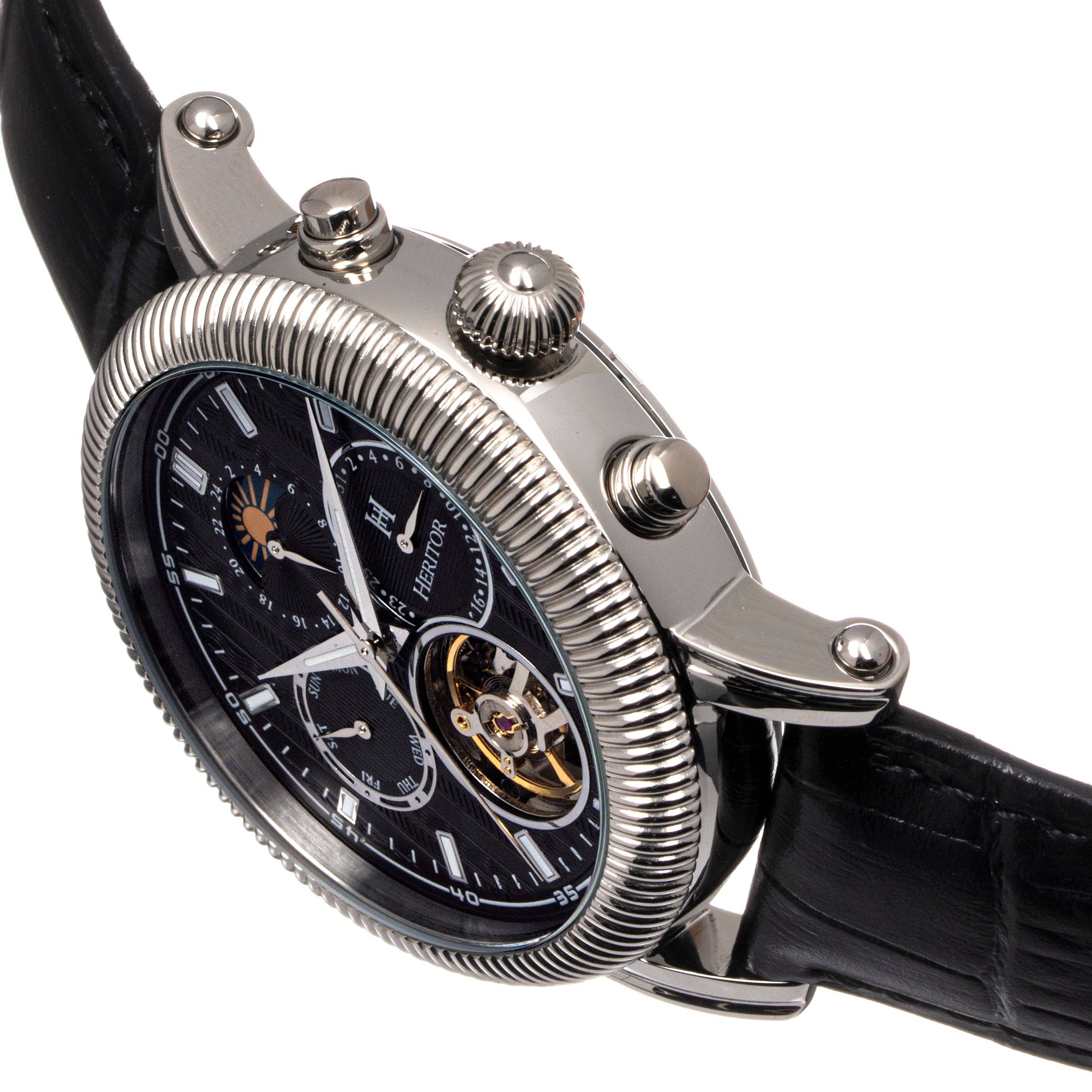 Heritor Automatic Barnsley Semi-Skeleton Leather-Band Watch