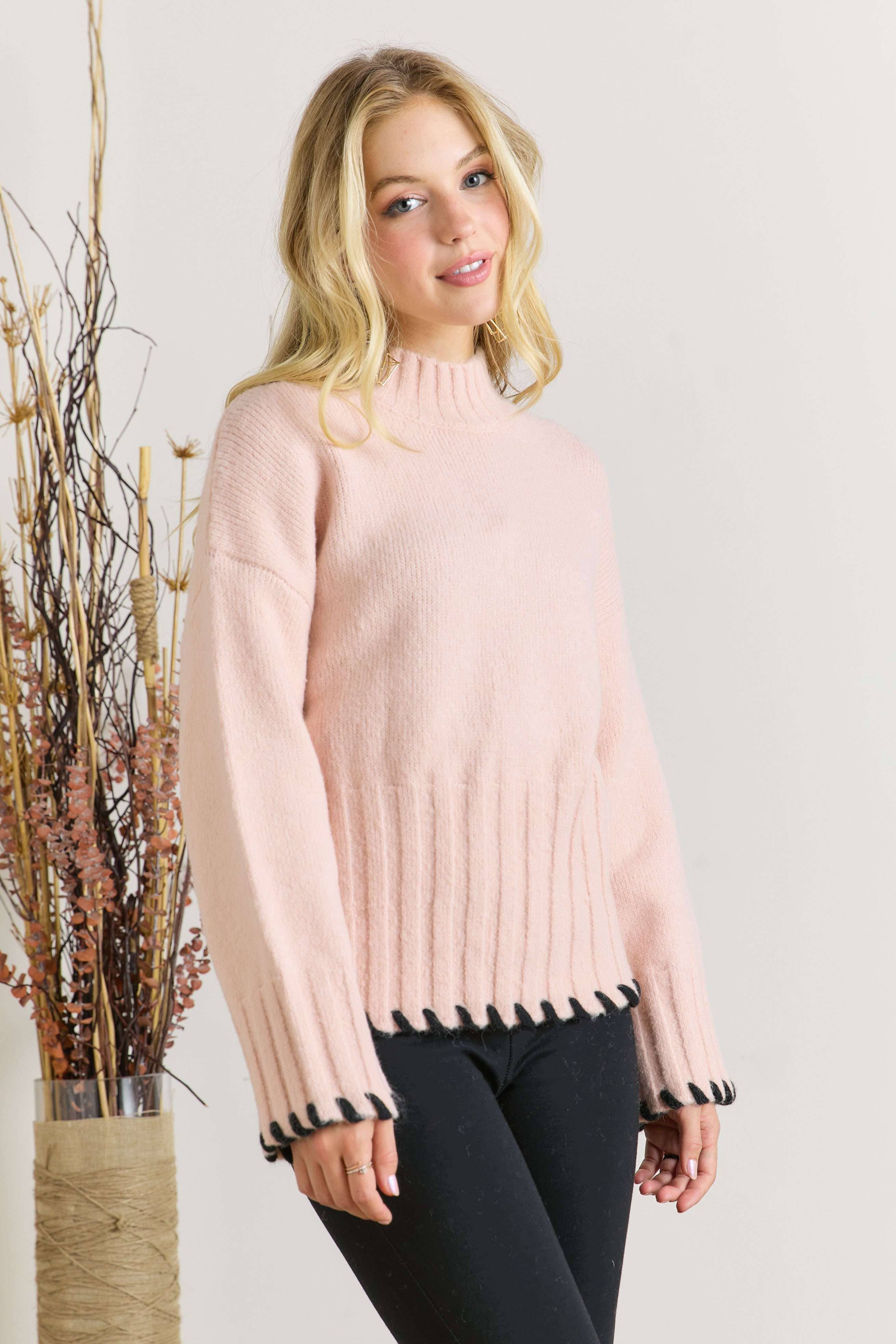 CESW2544 - MOCK NECK PUFFY SLEEVE SWEATER