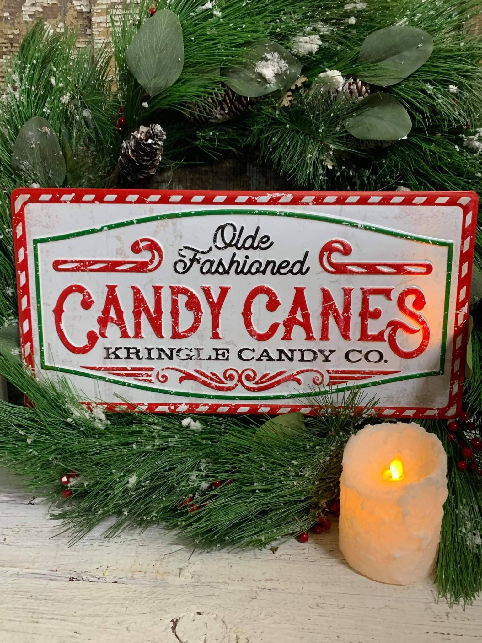 Wholesale Home Decor - Candy Canes Metal Sign 16x8in (7802953597155)