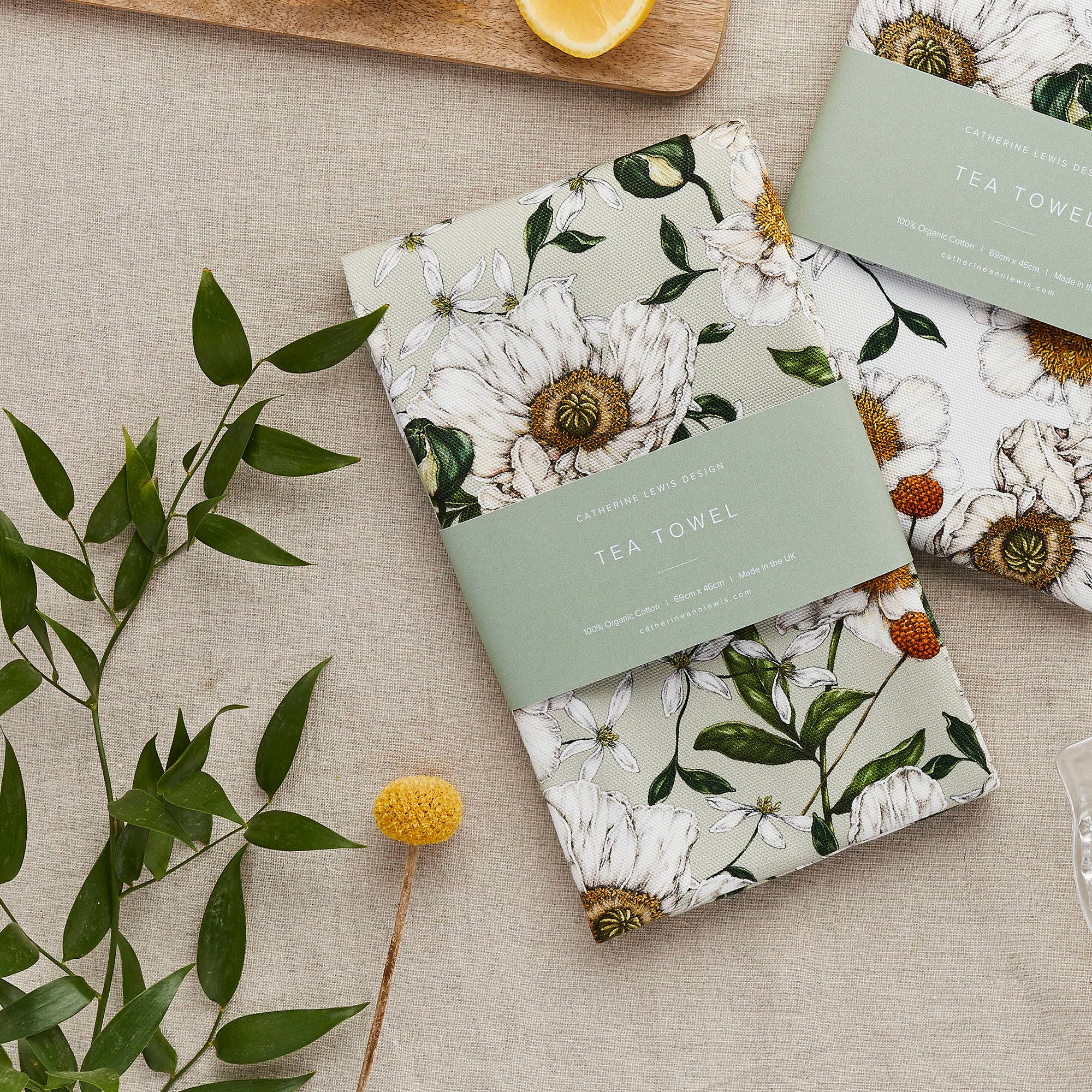 Catherine Lewis Design - Spring Blossom - Tea Towel - Light Green