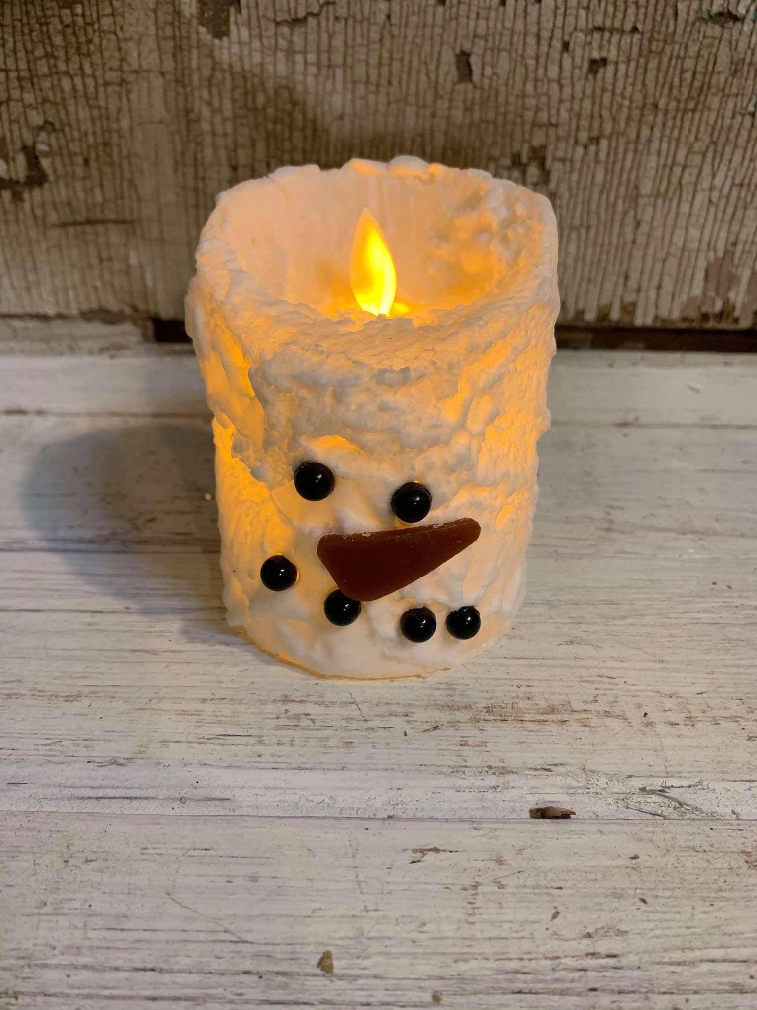 Wholesale Home Decor - Snowman Bumpy White Moving Flame LED Candle 3in by 4in (7802953367779)