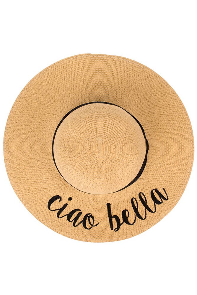Hana - C.C Spring Summer Lettering Straw Brim Hat with Ribbon Band