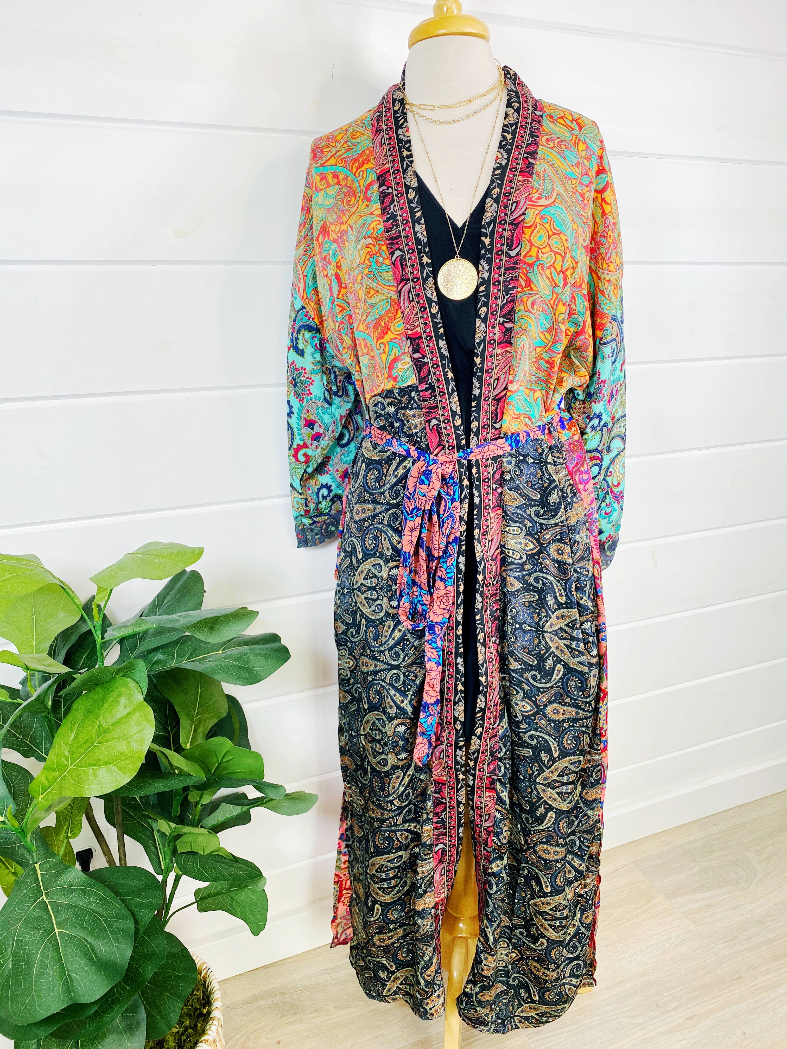 Folklore Couture - Patchwork Silk Kimono Robe - Full Length (7798998335715)