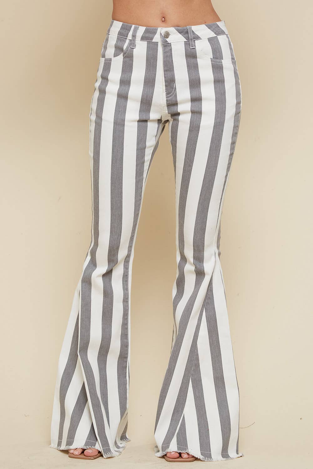 WISTERIA LANE - STRIPED FLARE BELLBOTTOM JEANS - CHARCOAL (7816406008035)